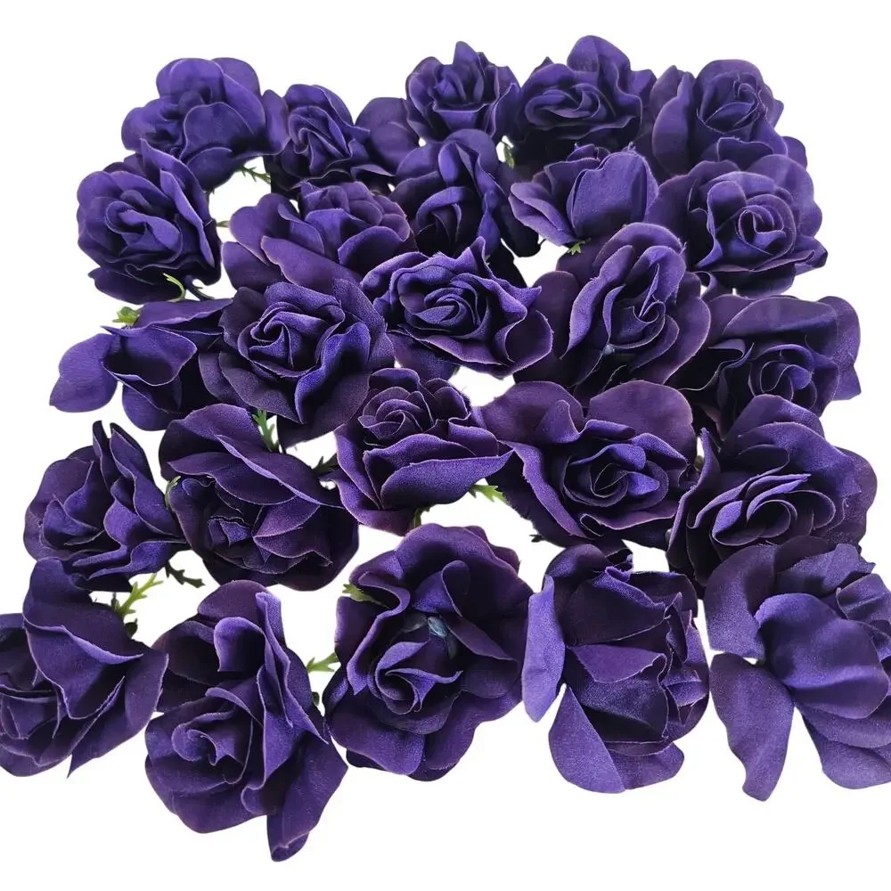 100 Purple Silk Rose Heads Stemless Wedding Floral Craft Wreaths DIY 2.5in